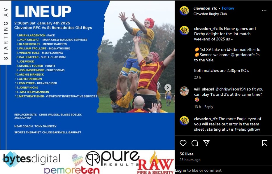 Lineup v Bristol Imperial