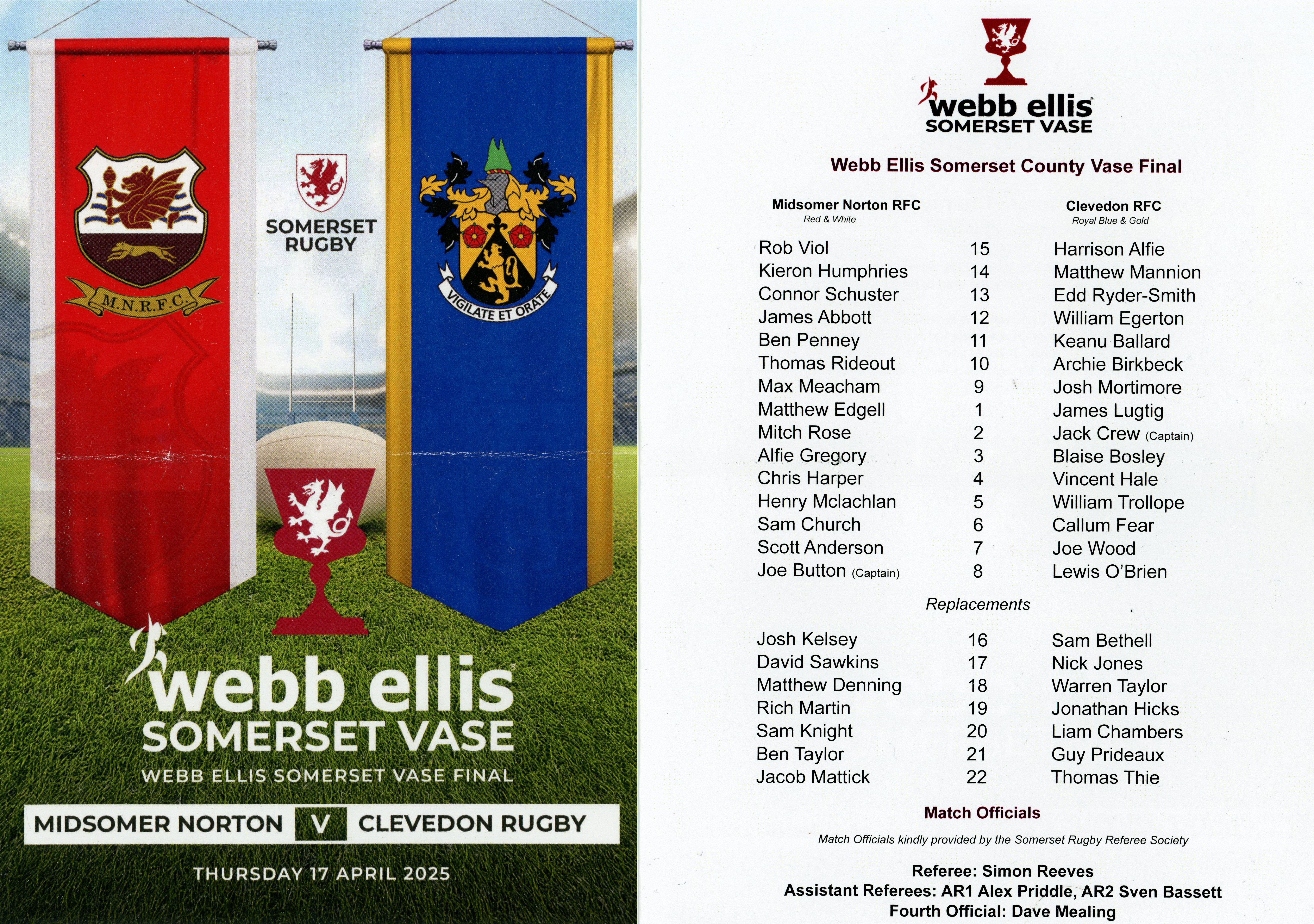 Somerset Vase Final programme...